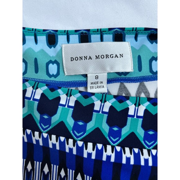 Donna Morgan Abstract Blue Dress Size 8 Geometric Artsy Multicolor 3/4 Sleeve - Picture 7 of 10